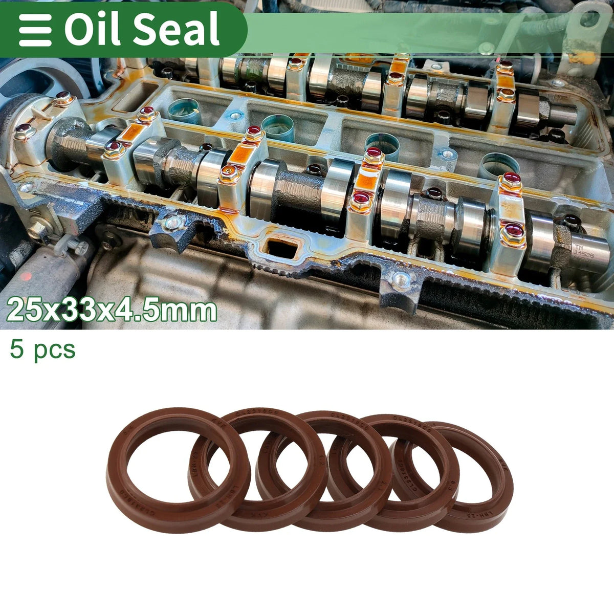 Set of 5 Oil Seal Rotary Shaft Seal FKM Rubber 25x33x4.5mm