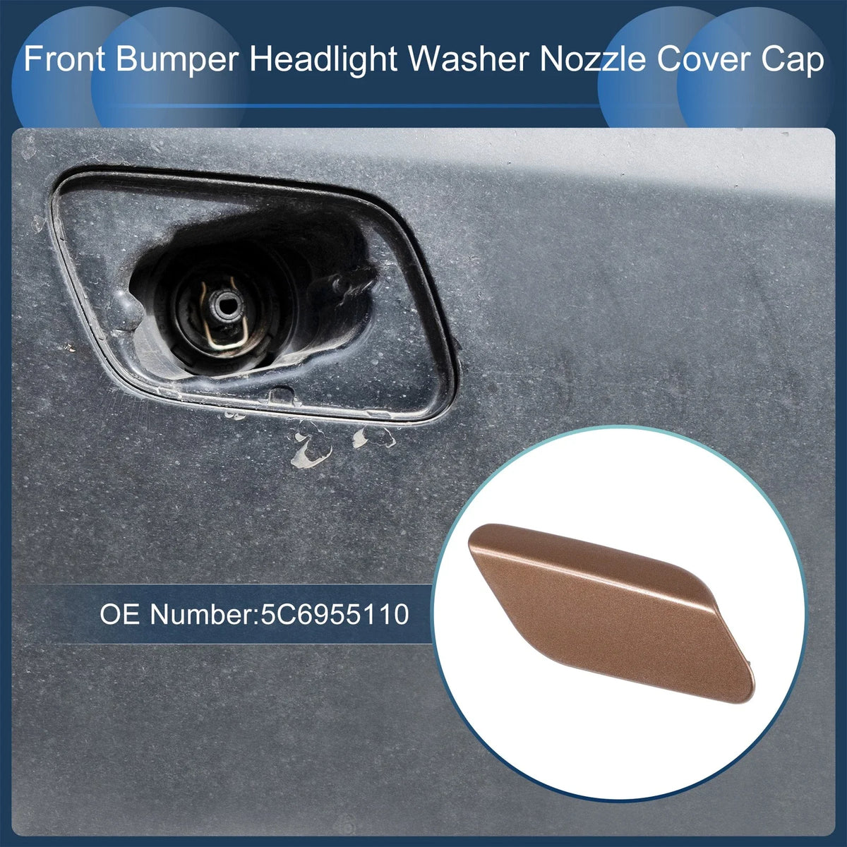 Front Right Washer Nozzle Cover Cap for Volkswagen Jetta A6 (2011–2014) Brown