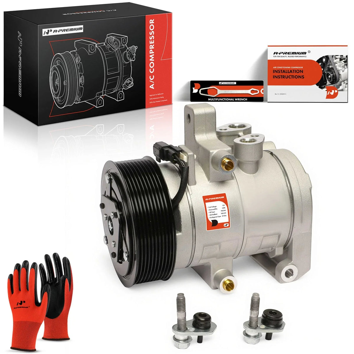 A/C Compressor with 10-Groove Pulley & Clutch for Ford Mustang (2010–2014)