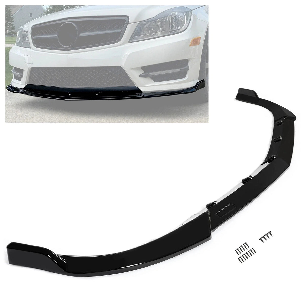 Gloss Black Front Bumper Lip Splitter for Mercedes Benz C-Class (2008–2014)