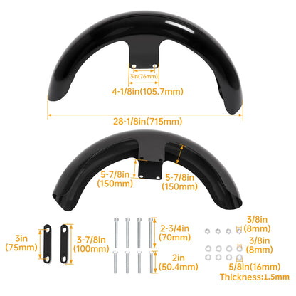 19" Steel Wrap Front Fender Black for Harley Touring (2014–2023)