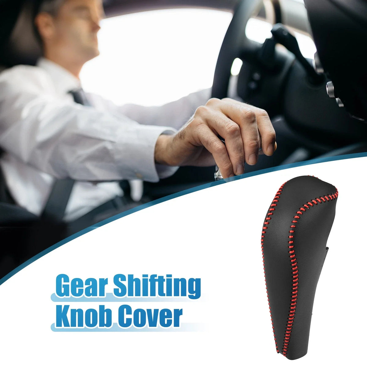 Gear Shifting Knob Cover Trim for Honda Civic (2012–2015) Black Red Stitches