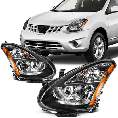 Headlight Assembly Pair - Amber Black Housing for Nissan Rogue 2008-2013