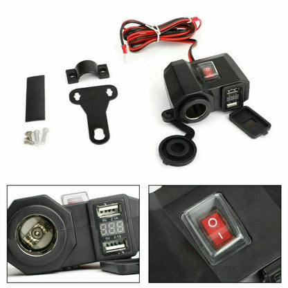 Motorcycle USB Charger Socket with Voltmeter - 12V/24V Power Adapter