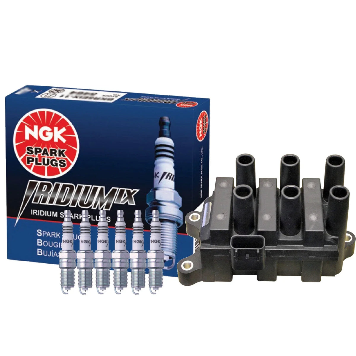 Denso COP Ignition Coil & NGK 6 Iridium IX Spark Plugs Kit for Ford Mazda