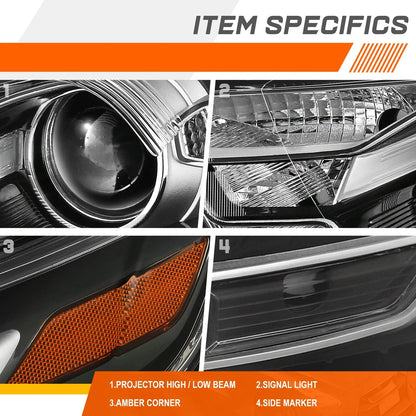 Projector Headlight Driver Side - Black/Amber for Ford Taurus 2013–2019