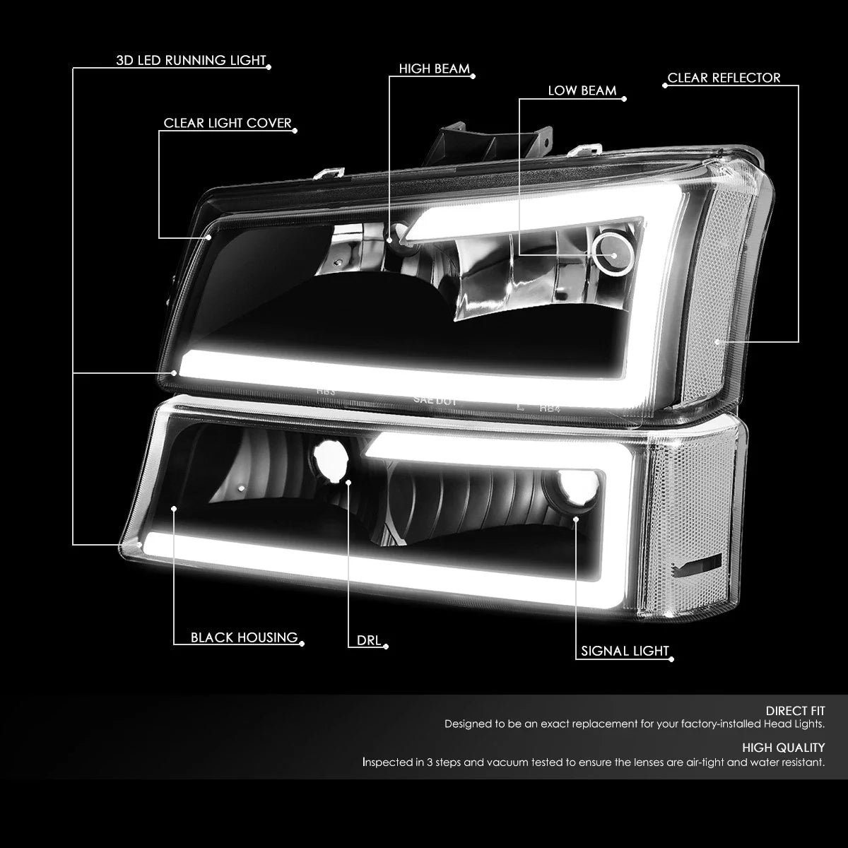 LED Bar Headlight Bumper Lamp for Chevy Avalanche (2003–2007)