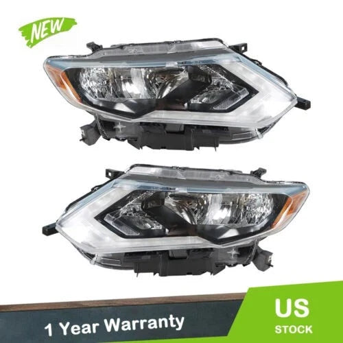 Set of 2 Chrome Halogen Projector Headlights for Nissan Rogue (2017–2019)