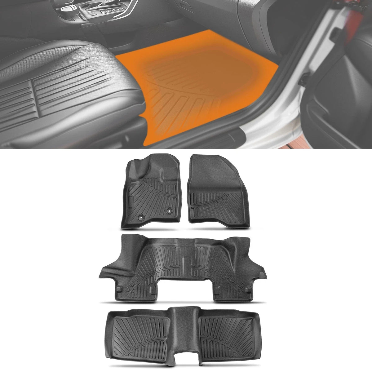 Set of 2 3D Floor Liners Mats for Ford Explorer (2017–2019)