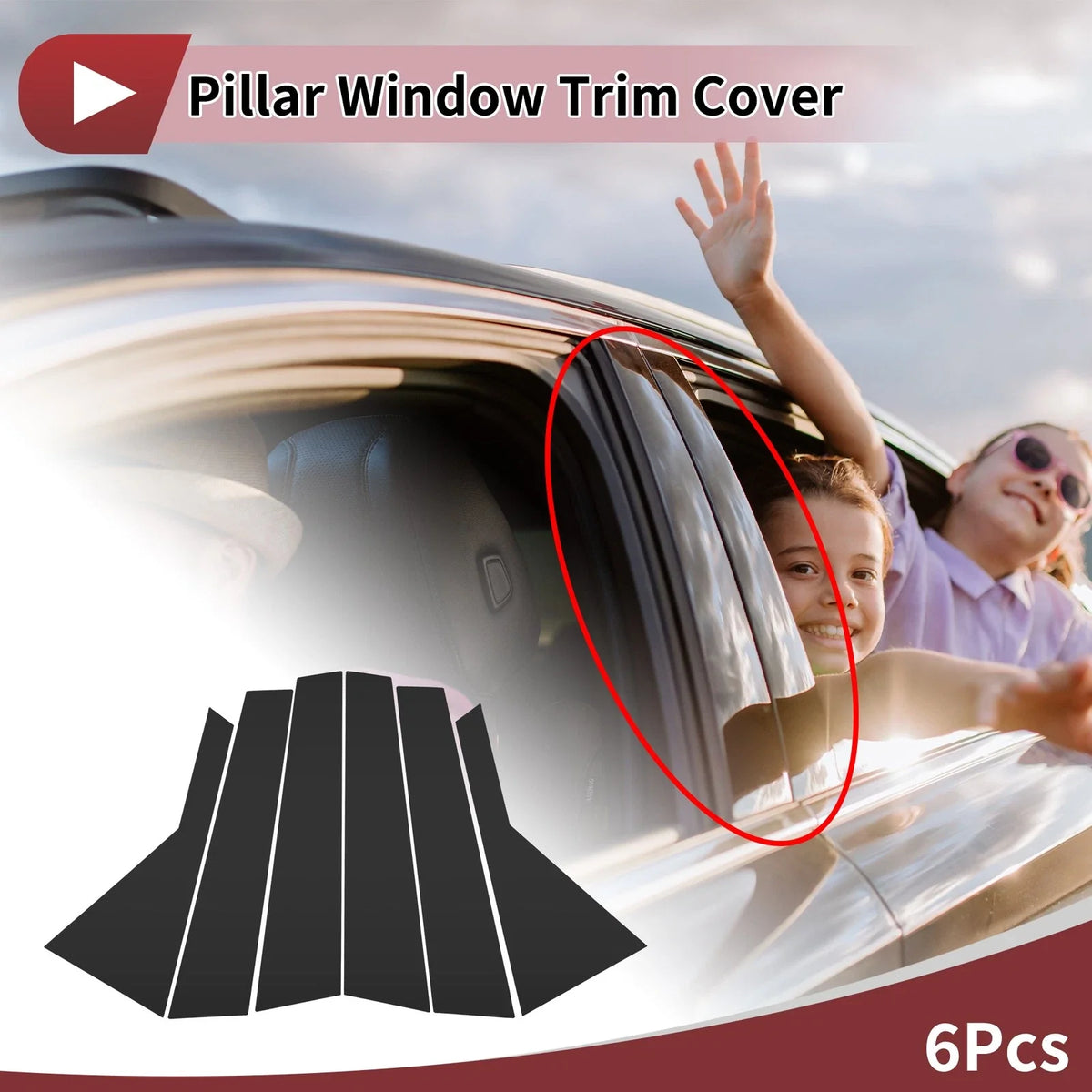 6 Pcs Door Pillar Window Trim for KIA Carens (2013–2019) Black