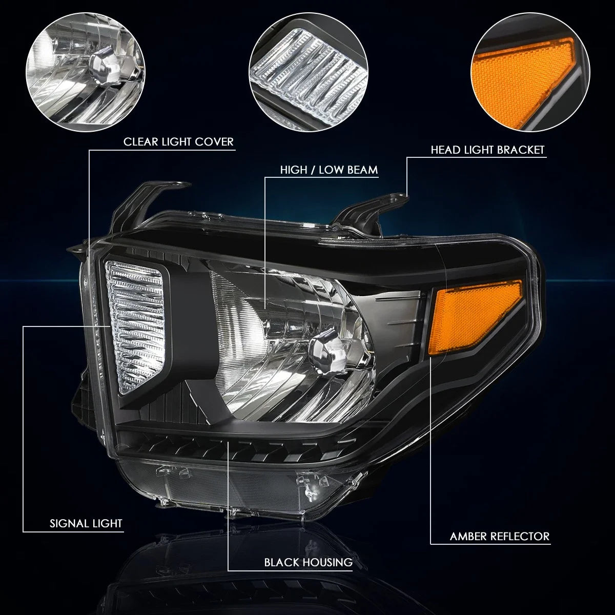 Black Housing Headlight for Tundra (2014–2020) with Amber Corner