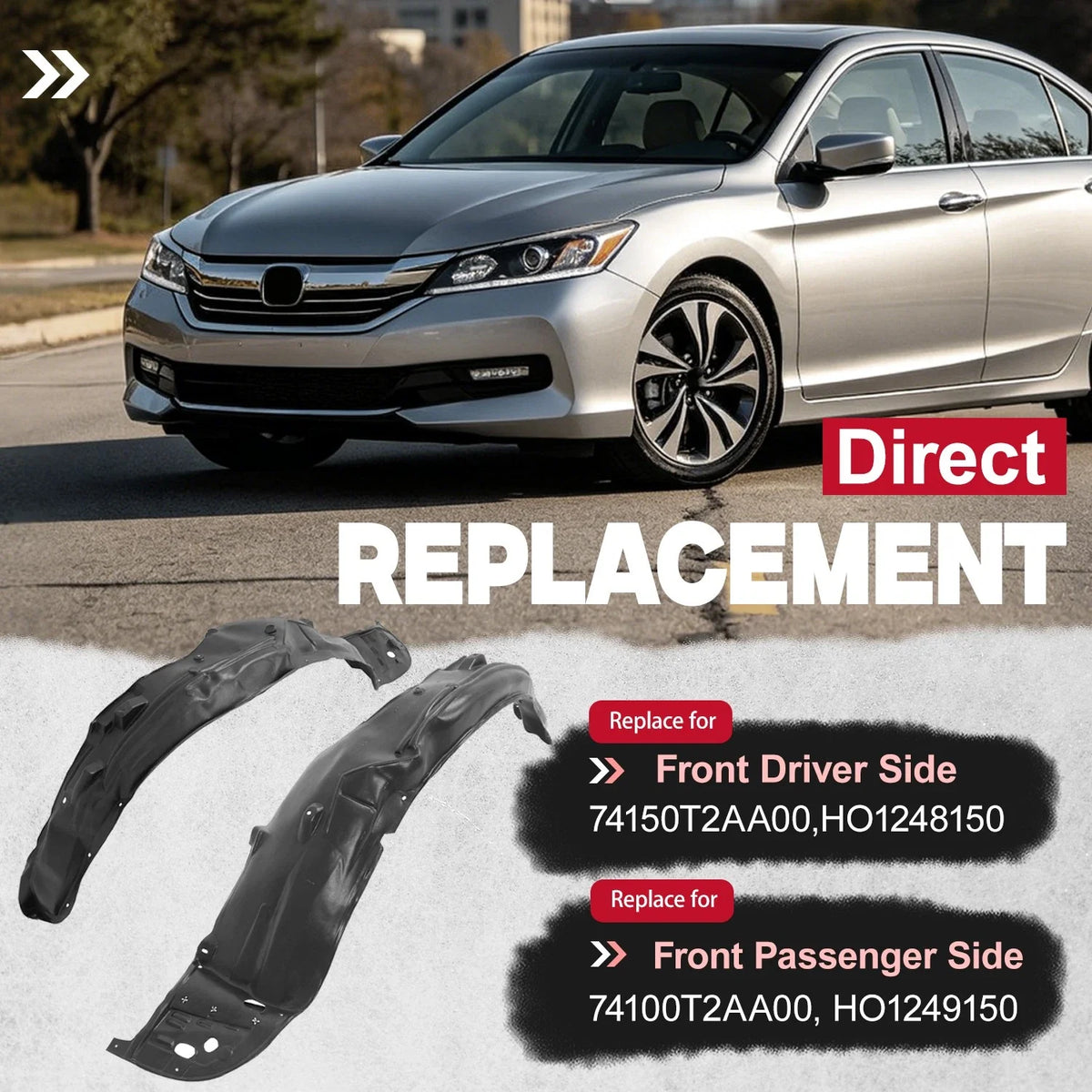 Front Fender Liners Left & Right Pair for Honda Accord 2013-2015