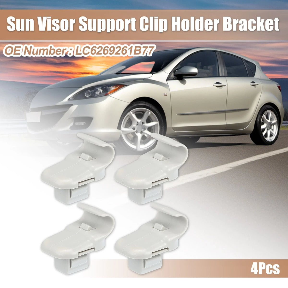 Set of 4 Sun Visor Support Clips No.LC6269261B77 for Mazda 3 (2004–2009)