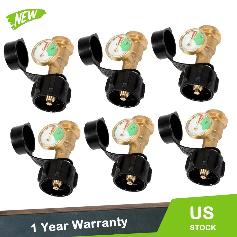 6PCS Gas Tank Copper Adapter for Propane with Pressure Gauge