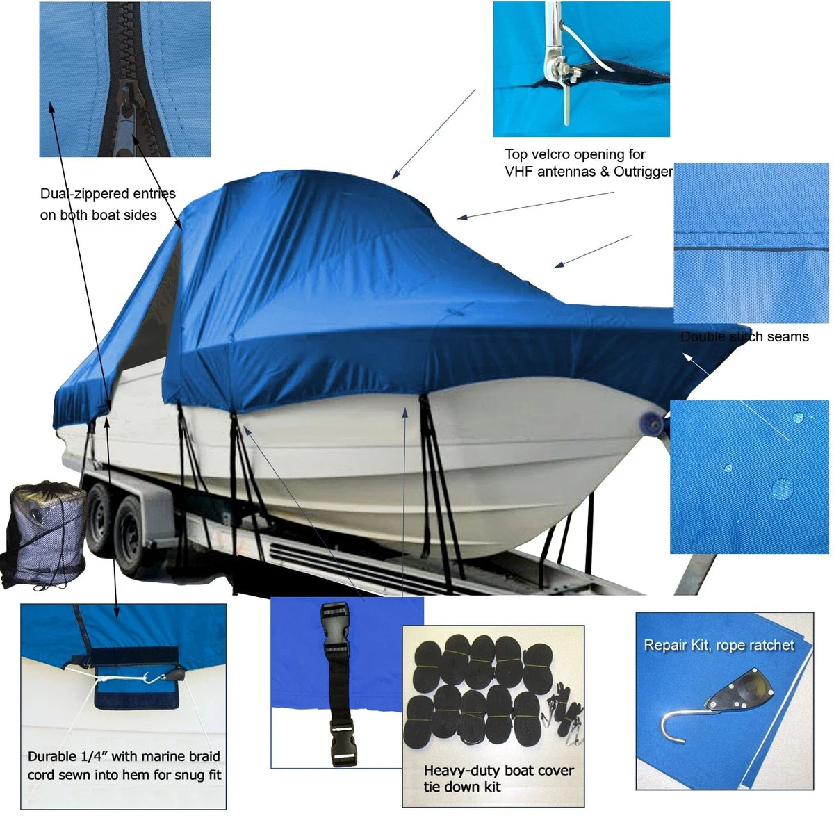 Boat Storage Cover for Sea Ray 268 Sundancer (600D Heavy Duty)