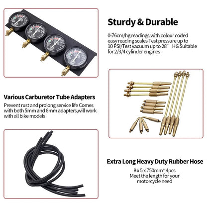 4-Piece Fuel Vacuum Carburetor Synchronizer Tool Set