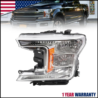 2018-2020 Ford F150 Driver Side Halogen Headlight Assembly, Chrome Clear
