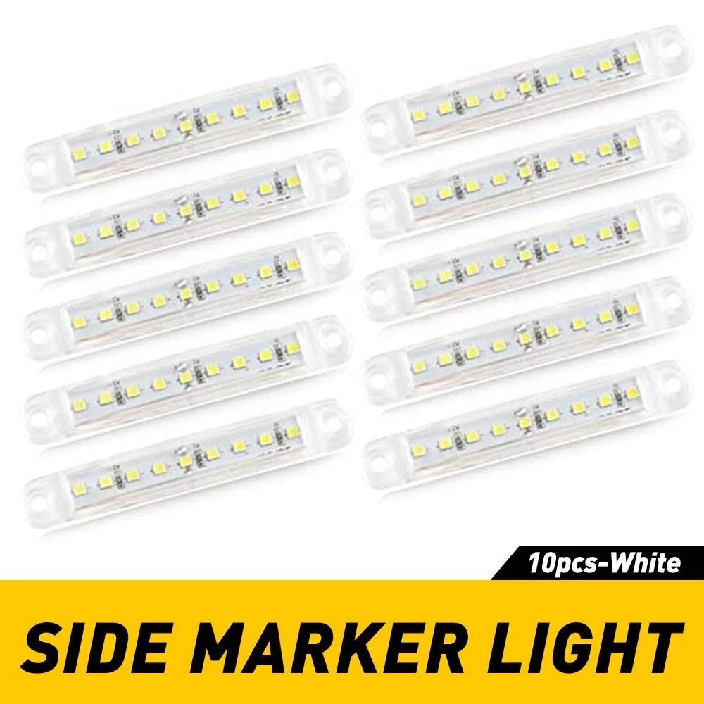 10X White 9 LED Sealed Marker Side Clearance Light for Truck Trailer (24V)