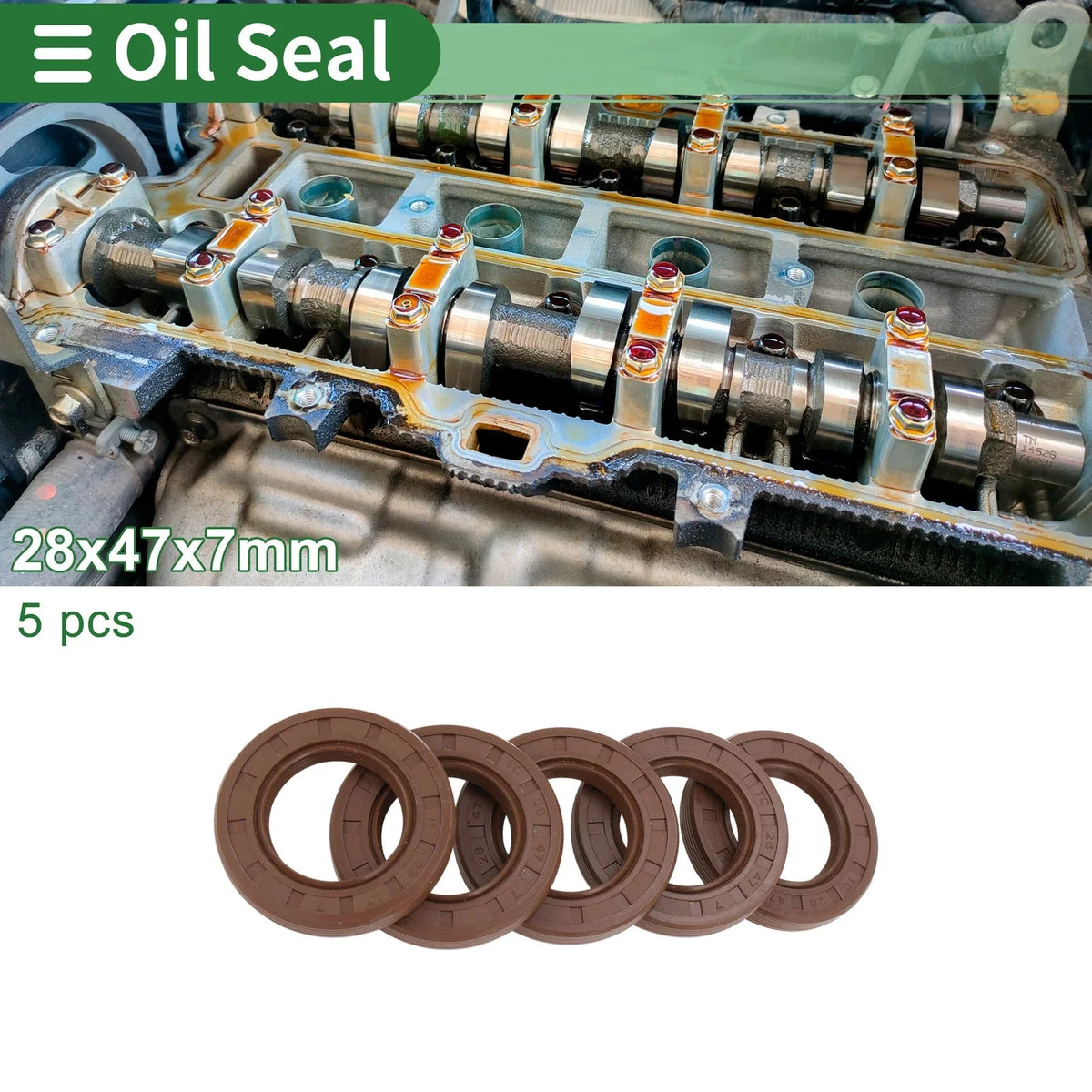 Oil Seal FKM Rubber 28x47x7mm for Various Models (5 Pcs)