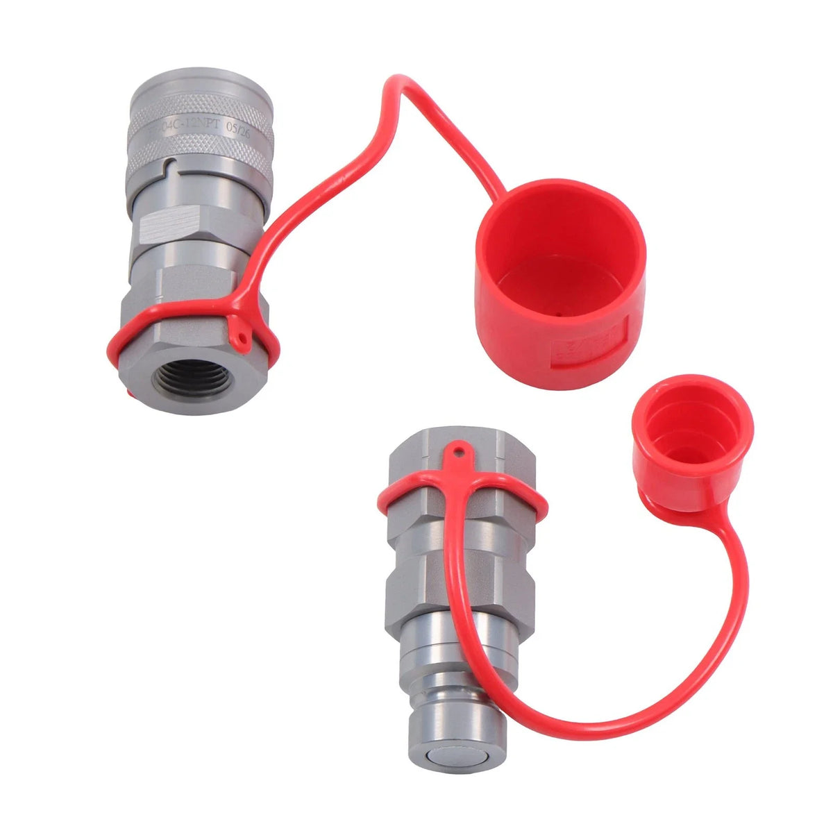 Set of 1/2" NPT Flat Face Hydraulic Couplers for Skid Steer