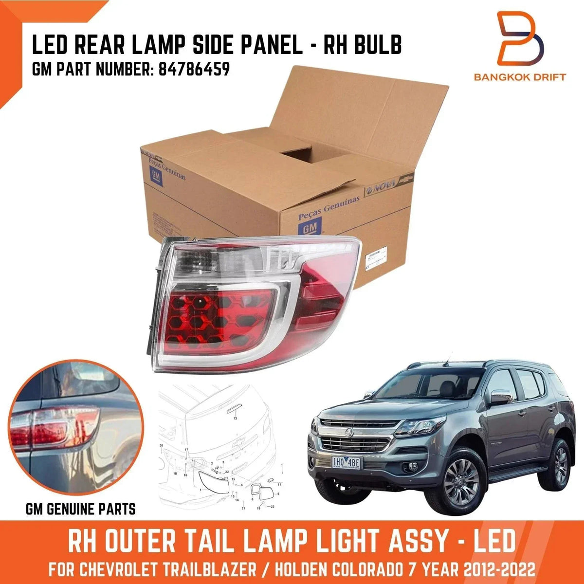 Outer Panel LED Tail Light RH Rear for Trailblazer, Colorado 2012-2020