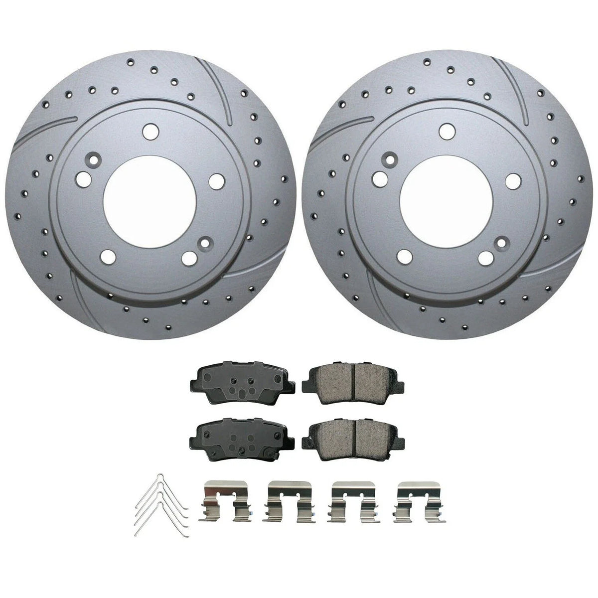 Rear Brake Kit - 4 Drilled Rotors & Akebono Pads for 2013-2017 Elantra GT