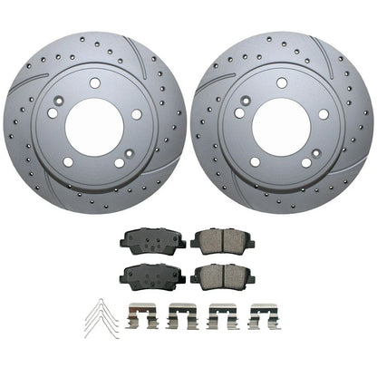 Rear Brake Kit - 4 Drilled Rotors & Akebono Pads for 2013-2017 Elantra GT
