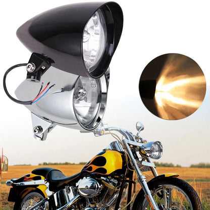 Bullet Tri-Bar Headlight for Harley Chopper Dyna Softail