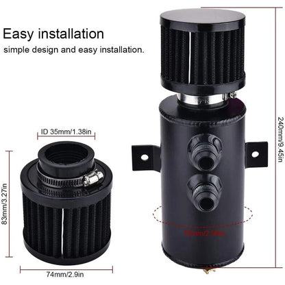 Oil Catch Can with Breather Filter - Baffled Tank for Universal Fit