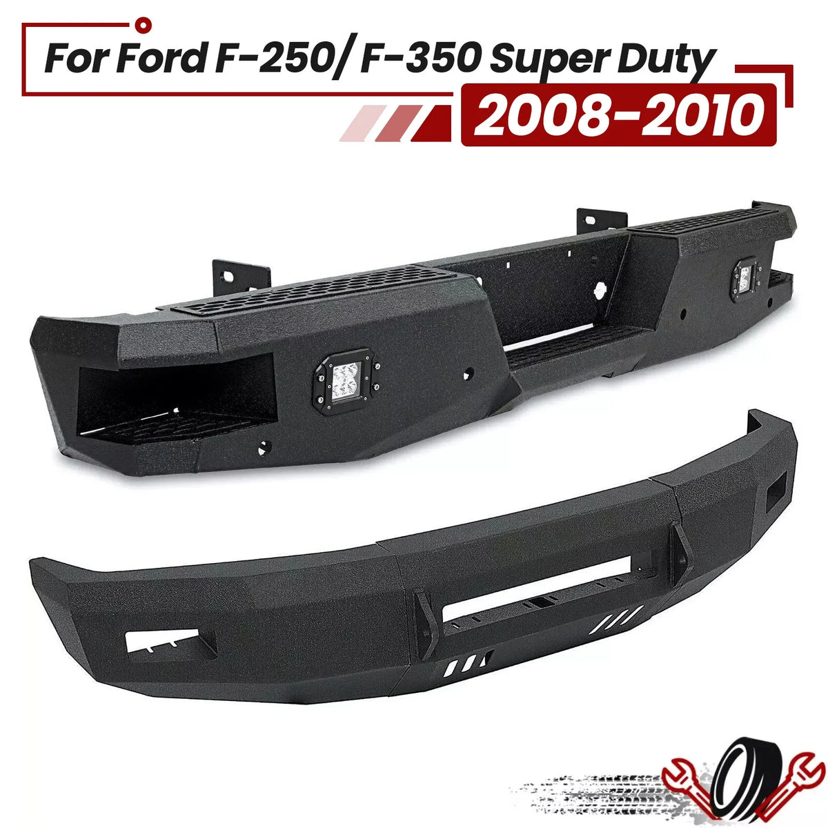 Set of 2 Steel Powder-Coated Bumpers for Ford F250 F350 (2008–2010)