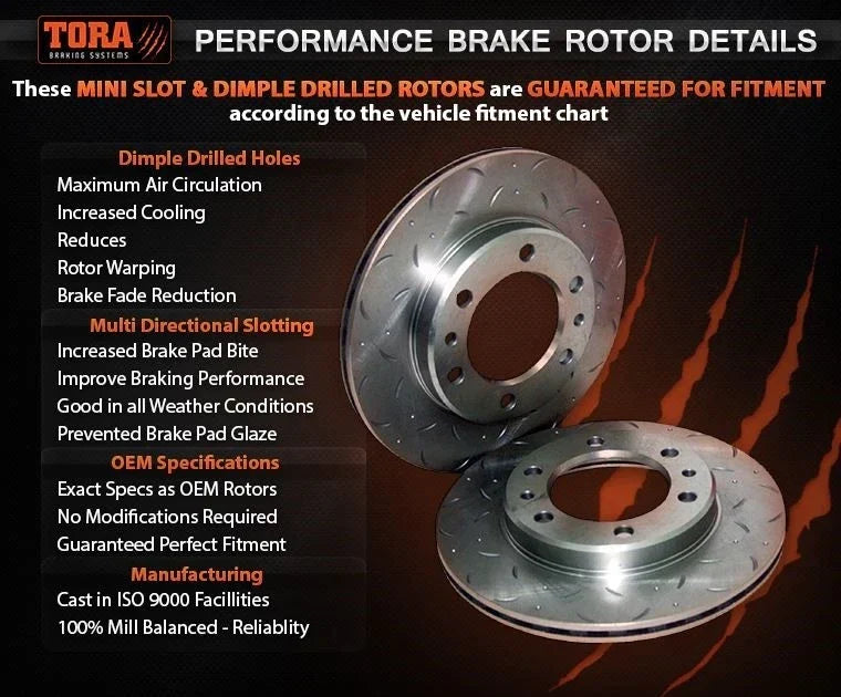 Slotted & Dimpled Front Brake Rotors + 4WD Pads for Challenger PB