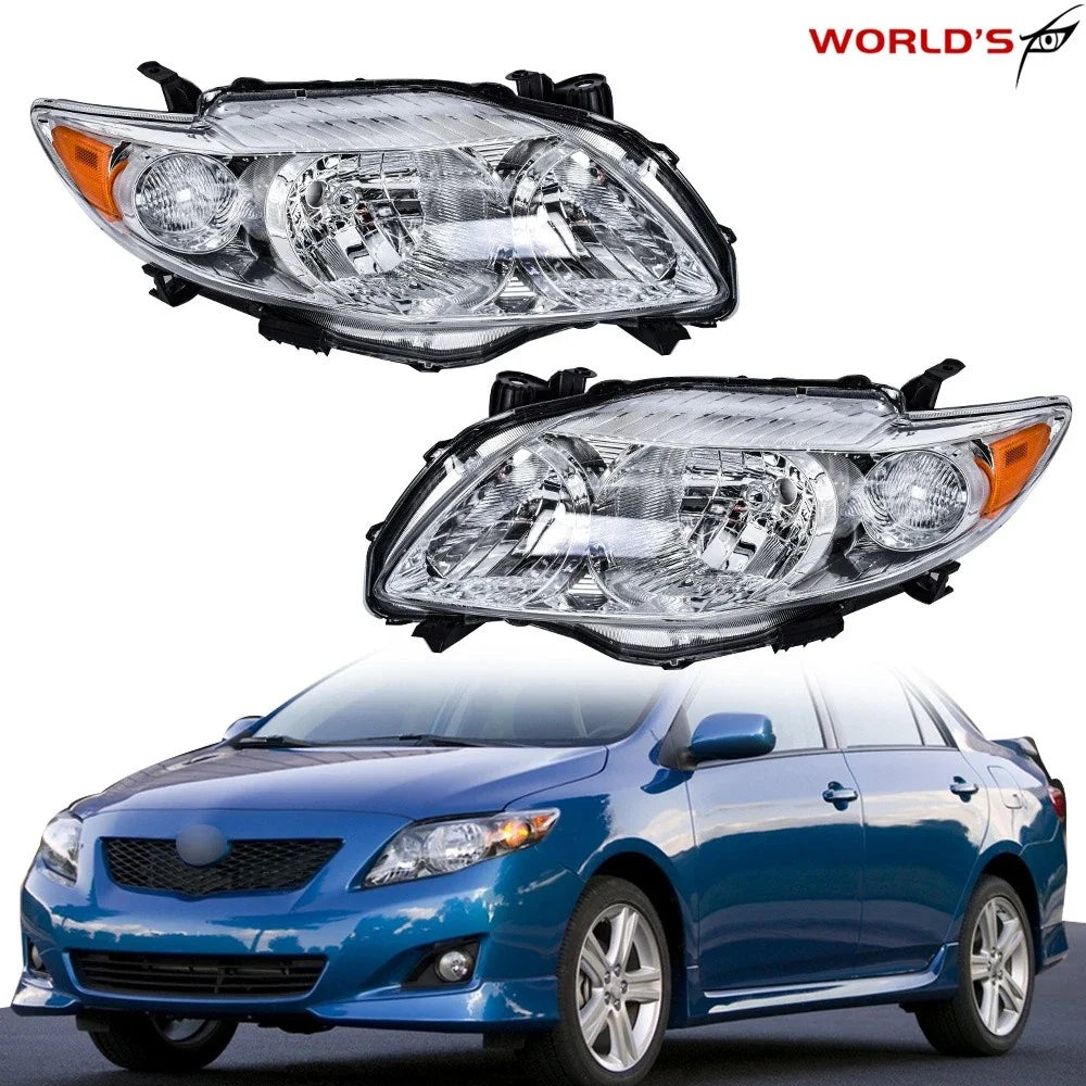 Set of 2 Halogen Chrome Amber Headlights for Toyota Corolla (2009–2010)