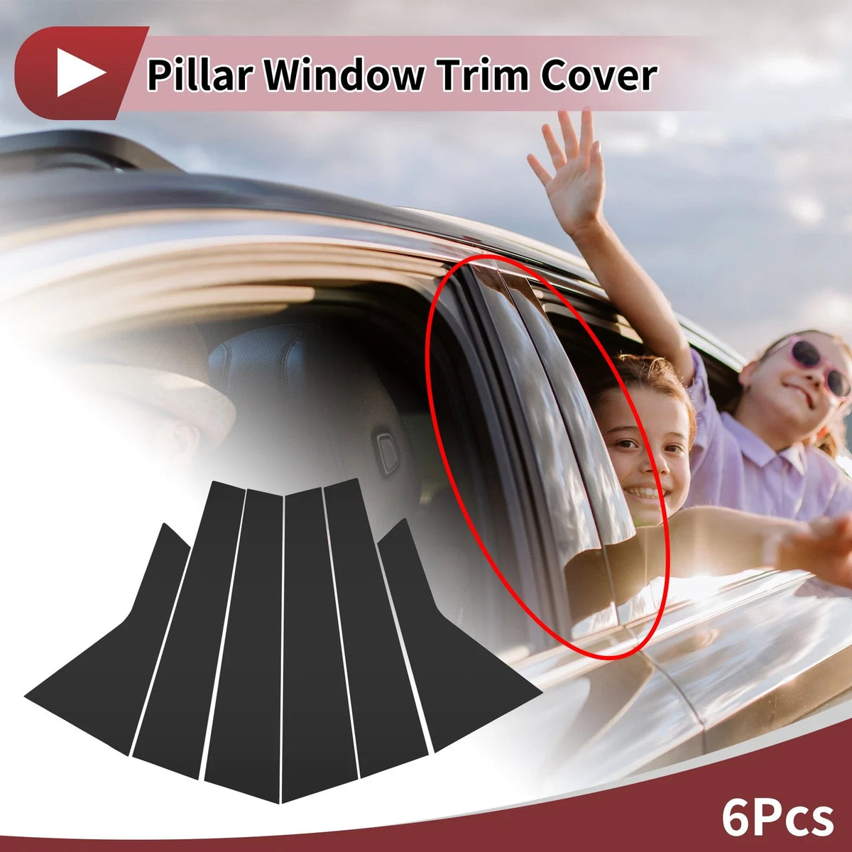 6 Pcs Door Pillar Window Trim for KIA K5 (2016–2019) Black