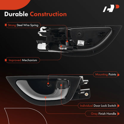 Interior Door Handle for 2011-2013 Honda Fit - Gray Plastic