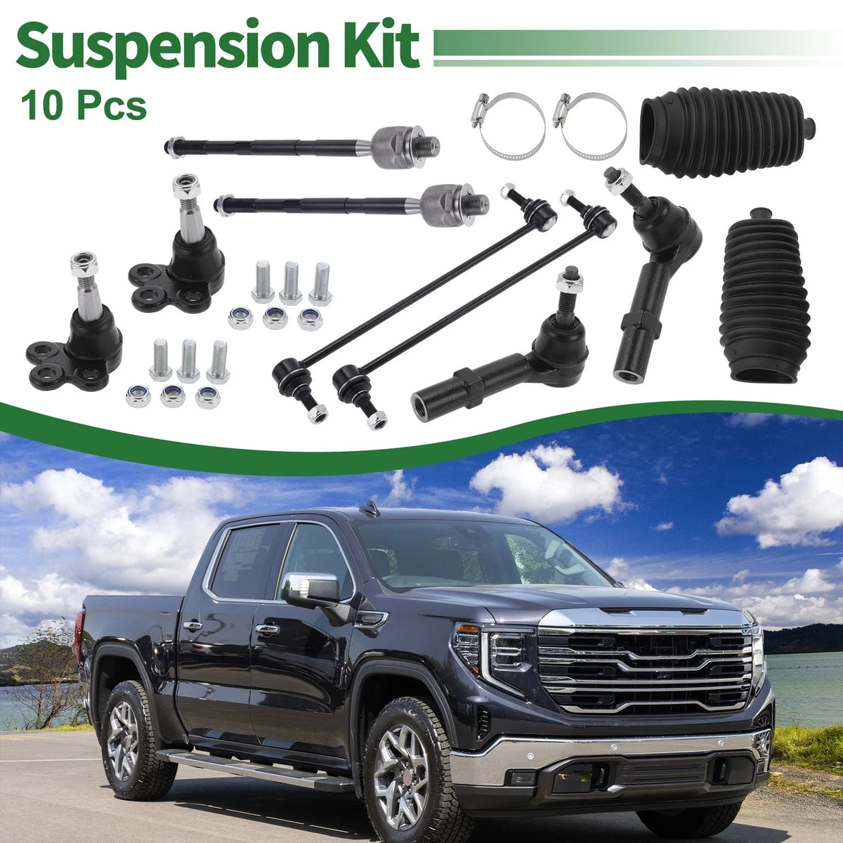 10 Pcs Front Suspension Kit for GMC  - Tie Rod Ends, Sway Bar Link, Ball Joint