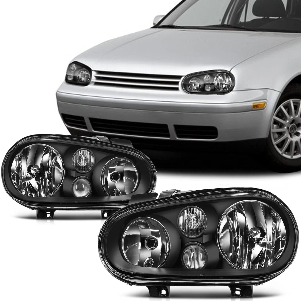 Headlight Assembly Pair - Halogen Black for 1999-2006 Volkswagen Golf Cabrio