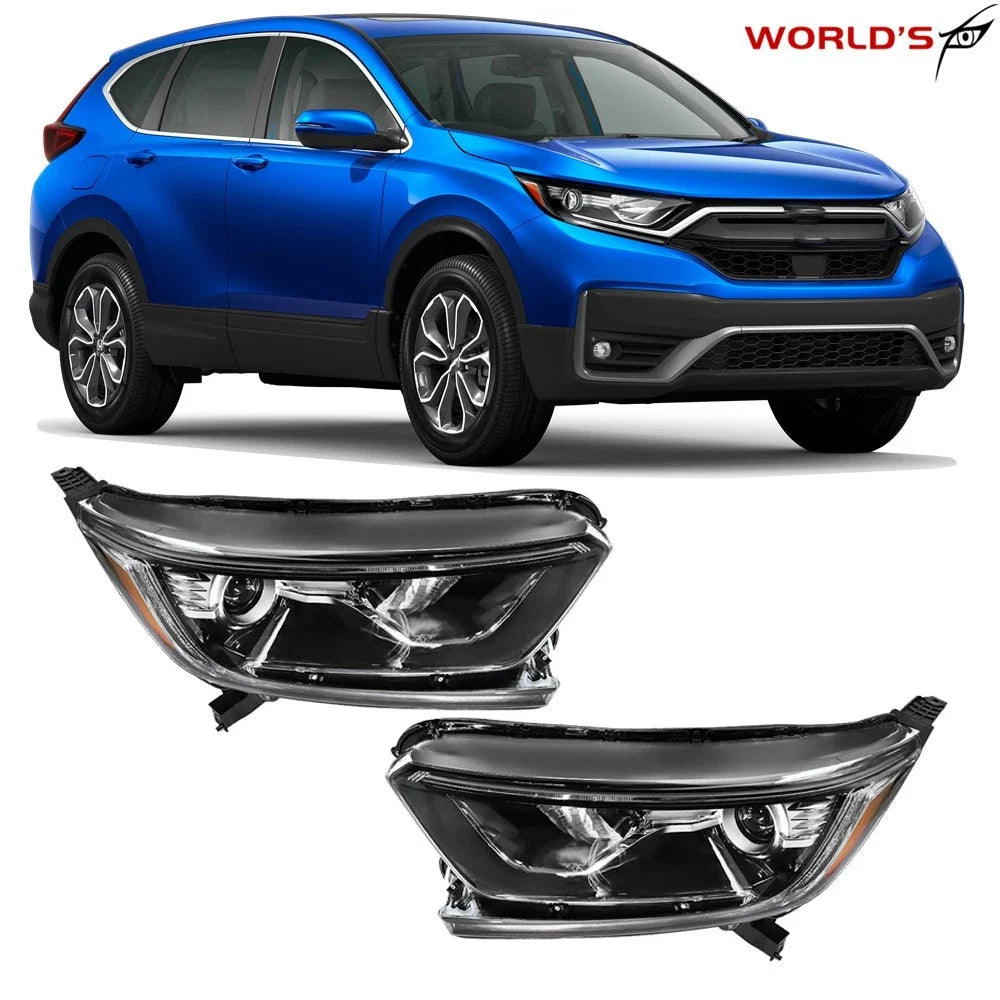 Set of 2 Halogen Headlights for Honda CR-V (2017–2022) Black Assembly