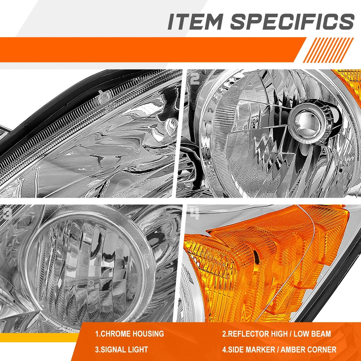 Left Side Chrome Headlight with Amber for Honda CR-V 2007-2011