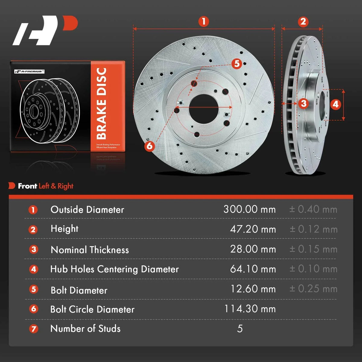 Front Brake Rotors (Drilled) for Honda Accord 2003-2012