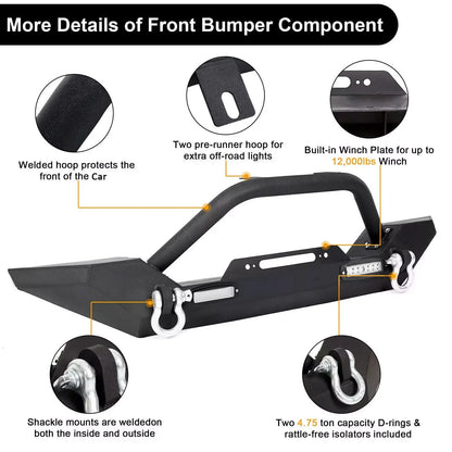Winch Plate Front Bumper with D-Rings for Jeep Wrangler 1987–2006