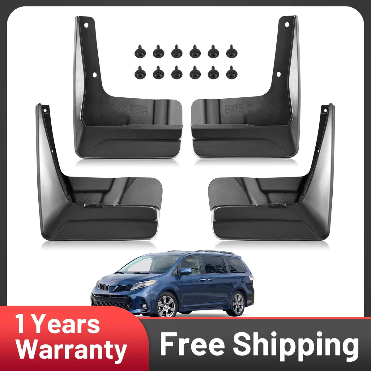 4PC Front and Rear Mud Flaps Splash Guard for Toyota Sienna (2018–2020)