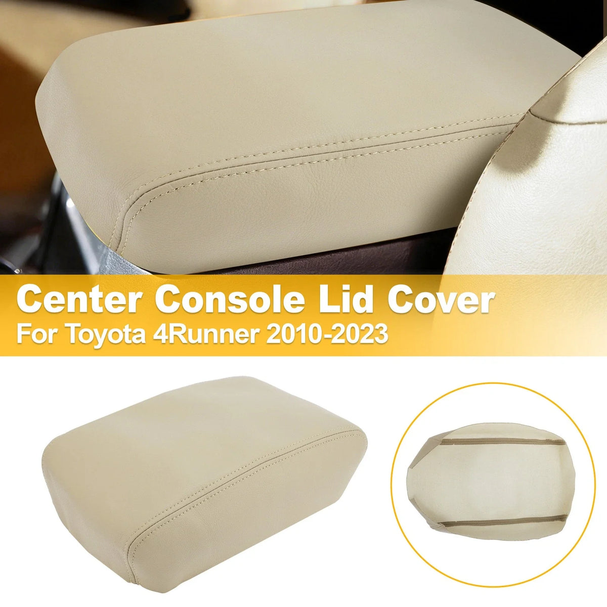 Middle Console Lid Armrest Leather Cover for Toyota 4Runner (2010–2023) Beige Tan