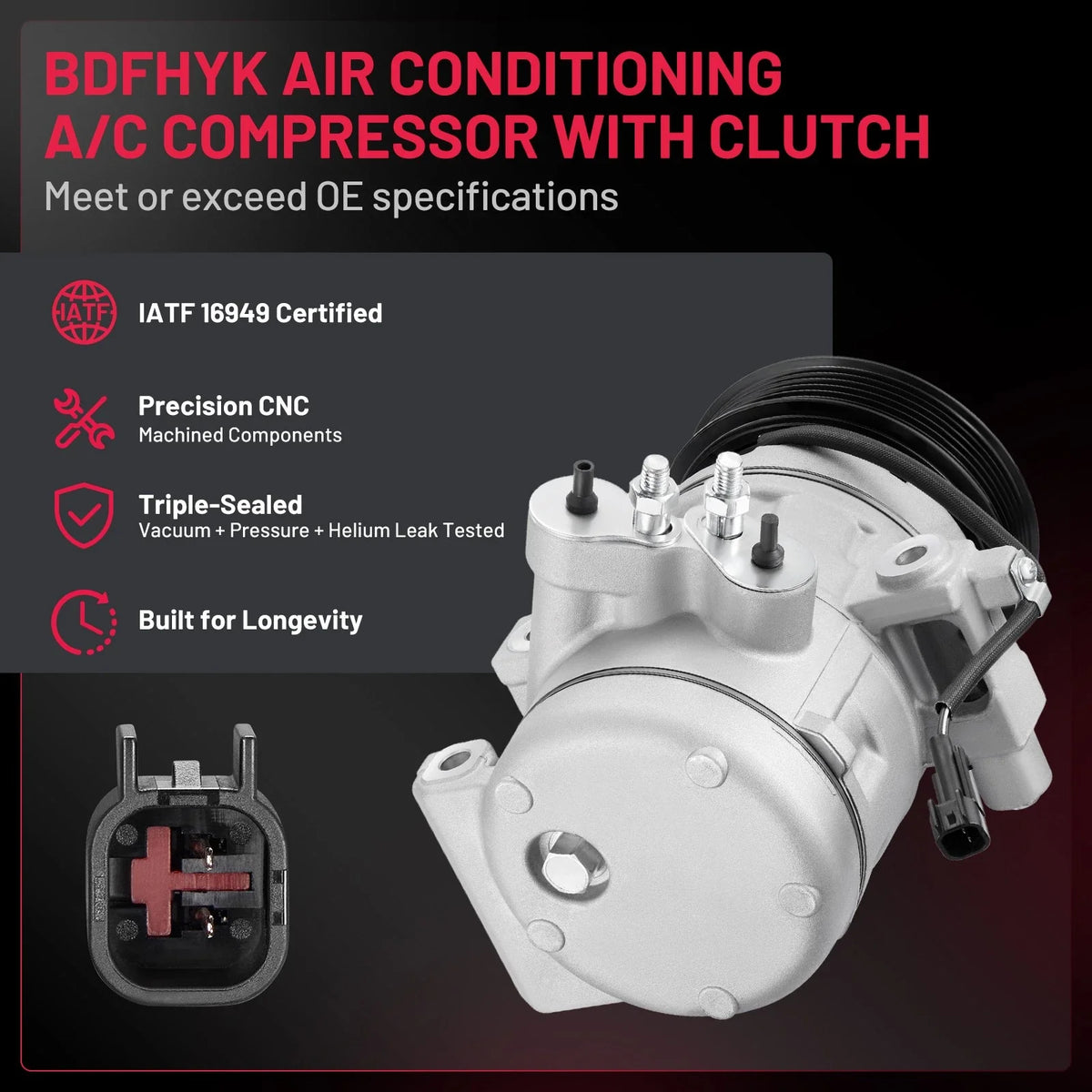 A/C Compressor & Clutch for Ford Focus 2008-2011, Transit Connect 2010-2013