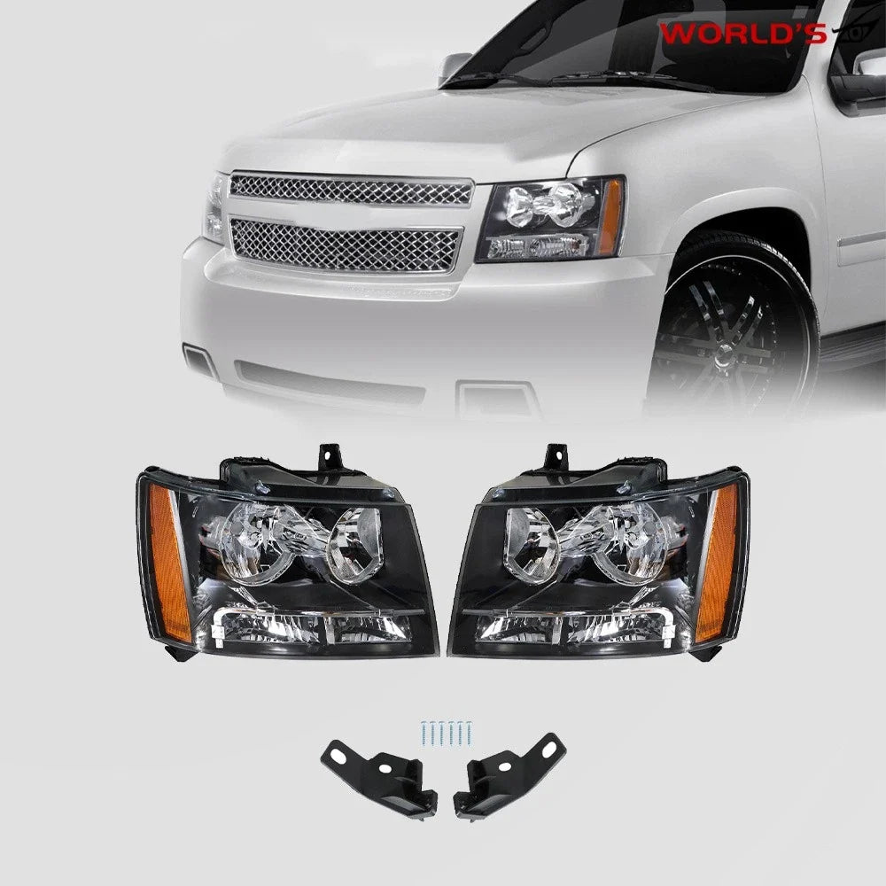Headlights Pair for Chevy Avalanche/Suburban/Tahoe (2007–2014) Black Halogen