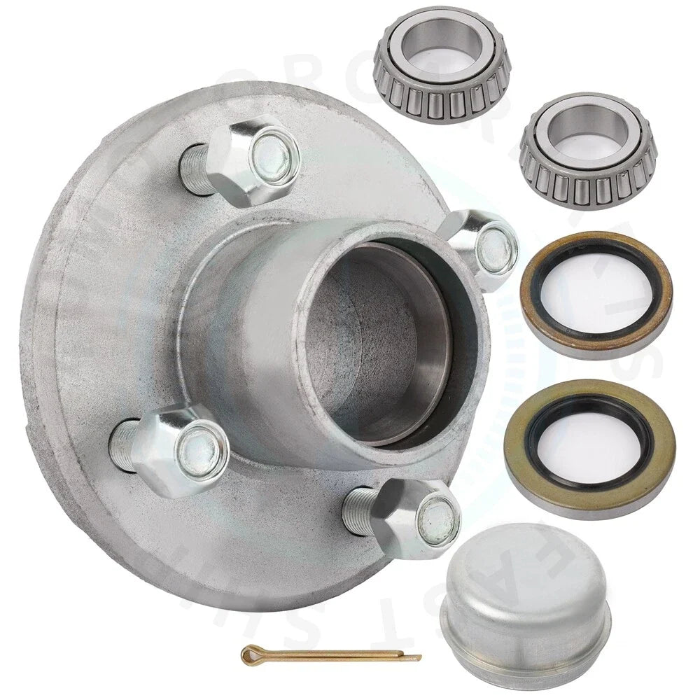 Set of 4 Galvanized Trailer Hubs with 2500 lbs Axle Bearings 4 on 4"
