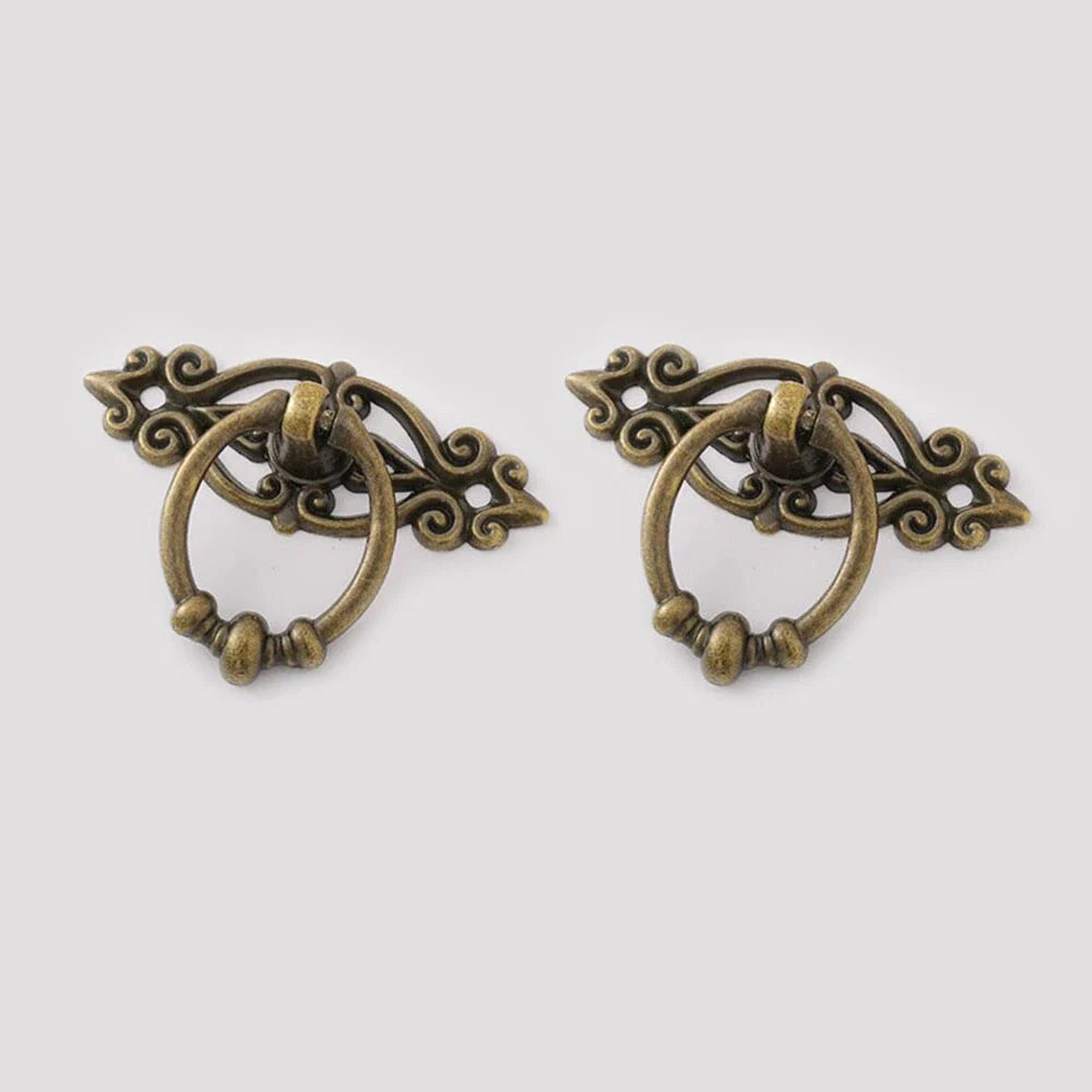 2X Vintage Pull Knob Ring Handles for Jewelry Box Drawer Cabinet