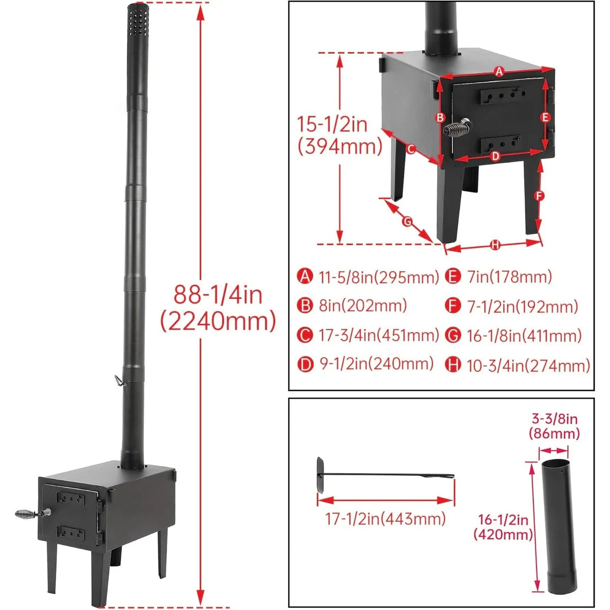 Outdoor Tent Wood Burning Stove with Chimney Pipe - Portable Cooking Solution