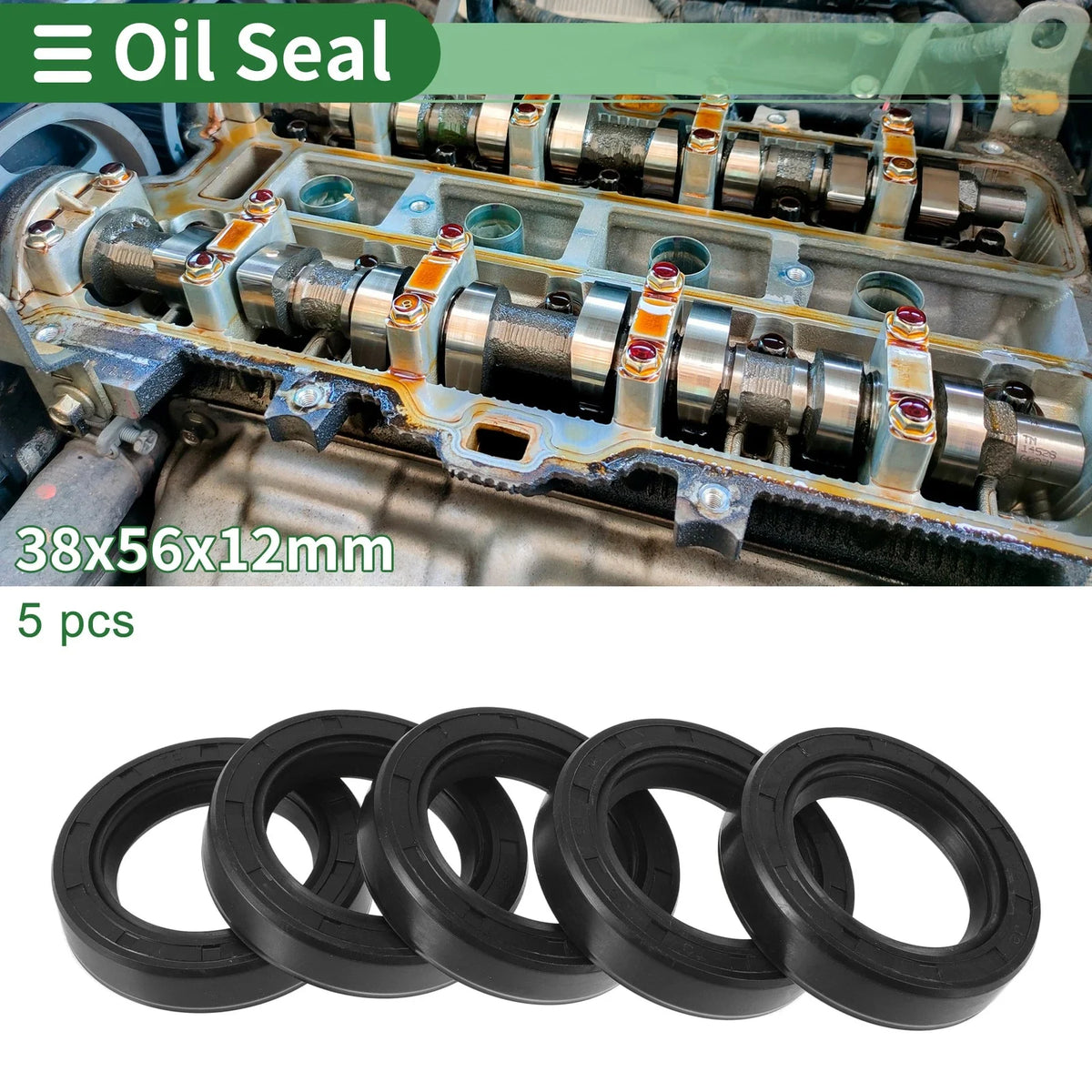 Set of 5 Oil Seal Rotary Shaft Seal NBR Rubber 38x56x12mm