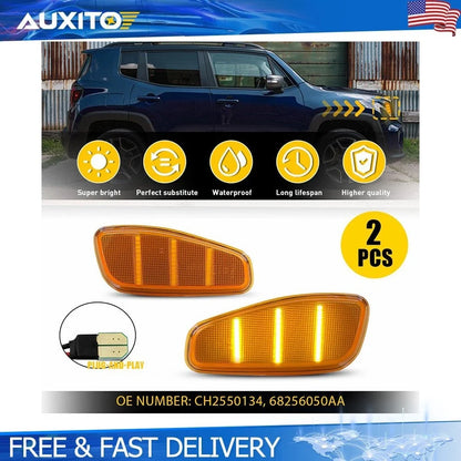 Amber LED Front Side Marker Lights for Jeep Renegade 2015-2023
