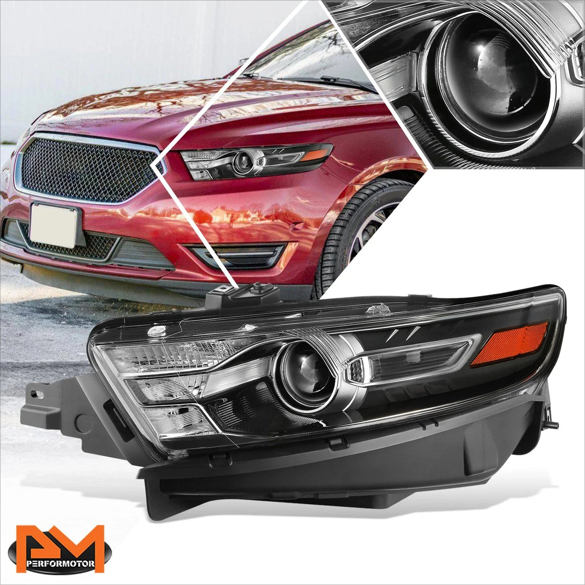 Projector Headlight Driver Side - Black/Amber for Ford Taurus 2013–2019